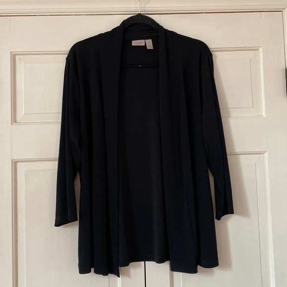 Easywear Chico’s Size 2 Open‎ Front Draped Cardigan Solid Black Chicos Large - Picture 1 of 9